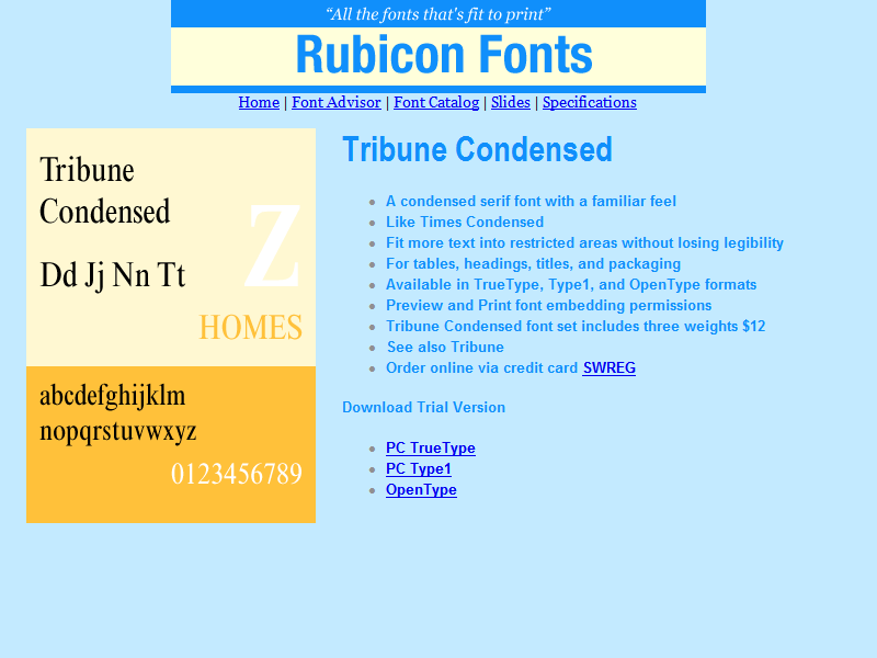 Tribune Condensed Font OpenType
